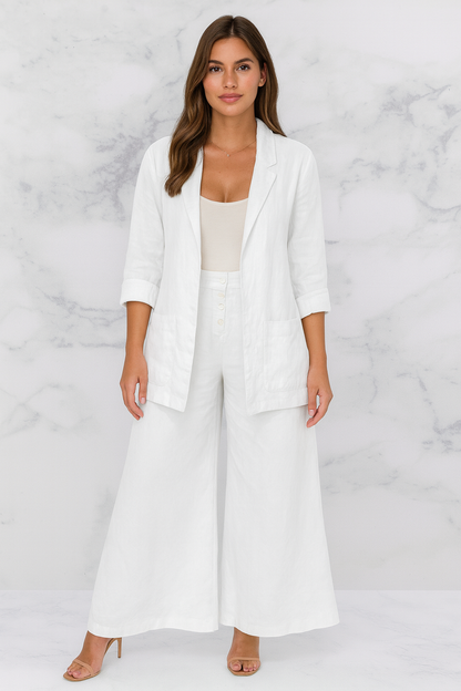 Triplechic™ Cotton Linen Wide-Leg Cardigan Set