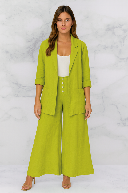 Triplechic™ Cotton Linen Wide-Leg Cardigan Set