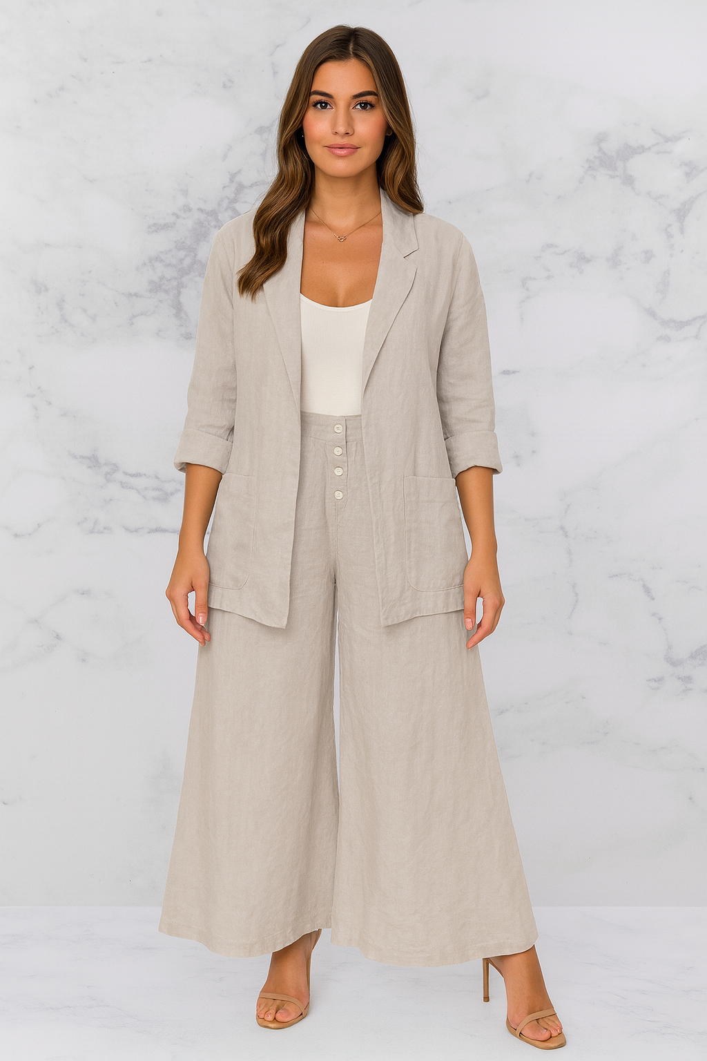 Triplechic™ Cotton Linen Wide-Leg Cardigan Set