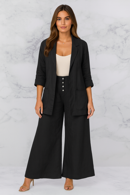 Triplechic™ Cotton Linen Wide-Leg Cardigan Set