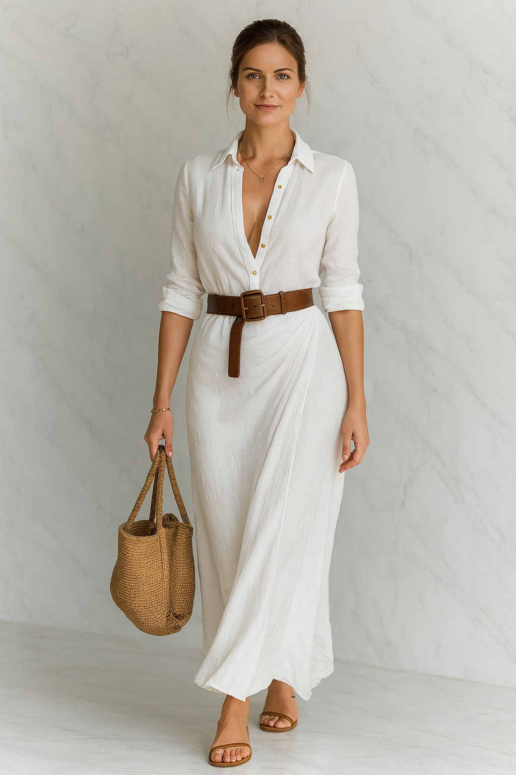 Triplechic™ Elegant Belted Long Shirt Dress