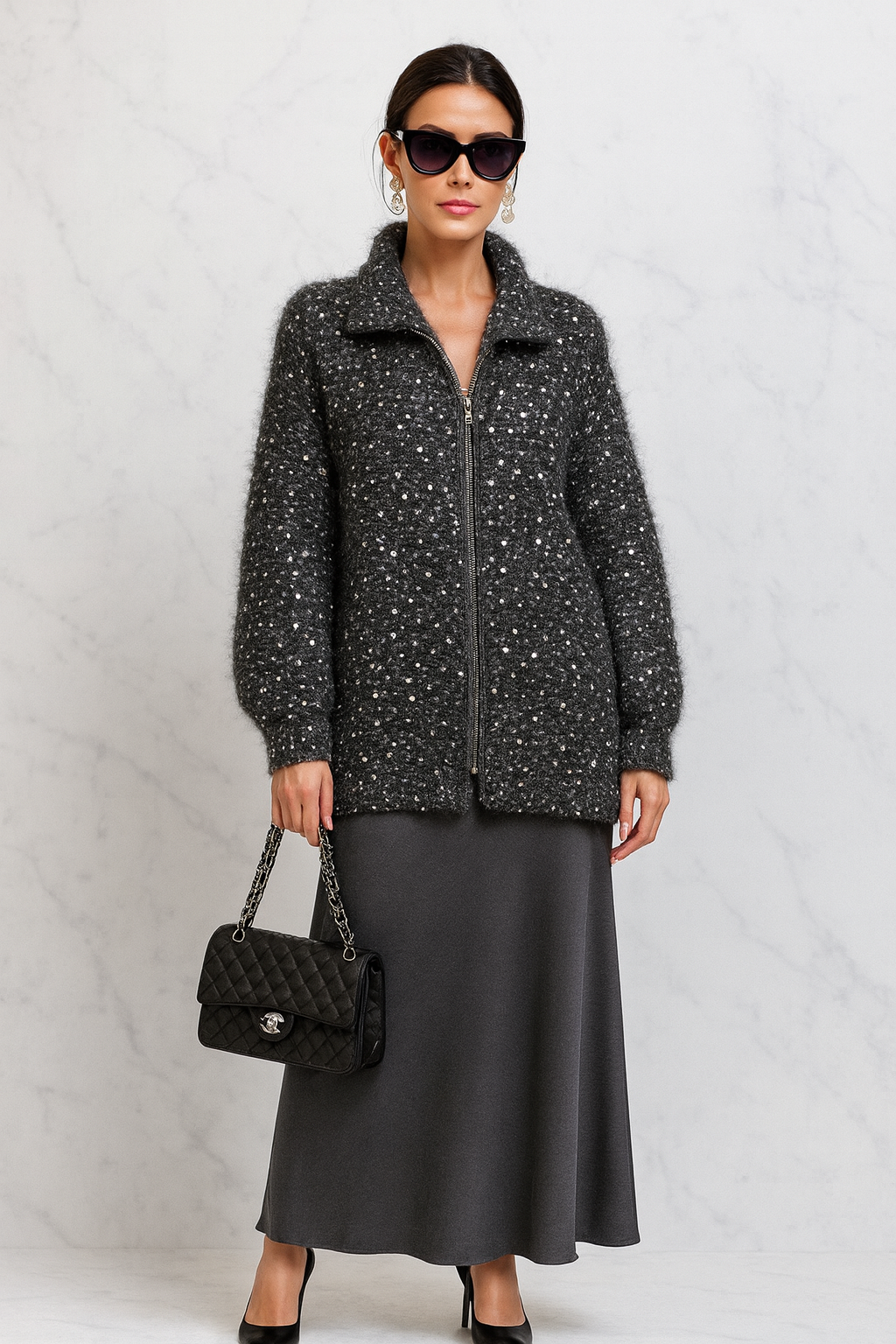 Triplechic™ Sequin Knit Fashion Coat