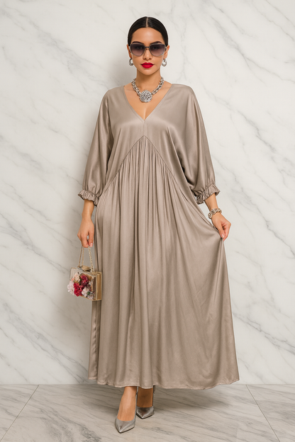 Triplechic™ Satin Ruffle Pleated Maxi Dress
