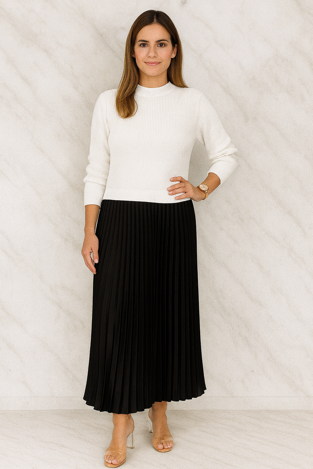Triplechic™ Pleated Knit Elegance Dress