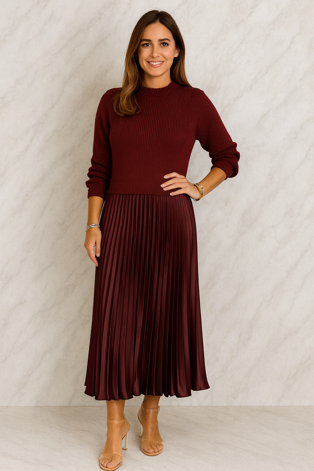 Triplechic™ Pleated Knit Elegance Dress