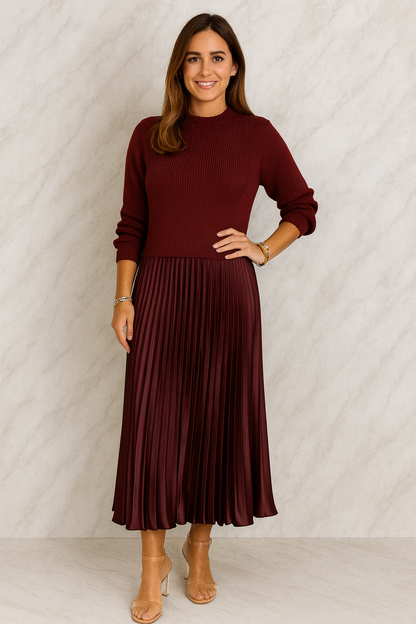 Triplechic™ Pleated Knit Elegance Dress