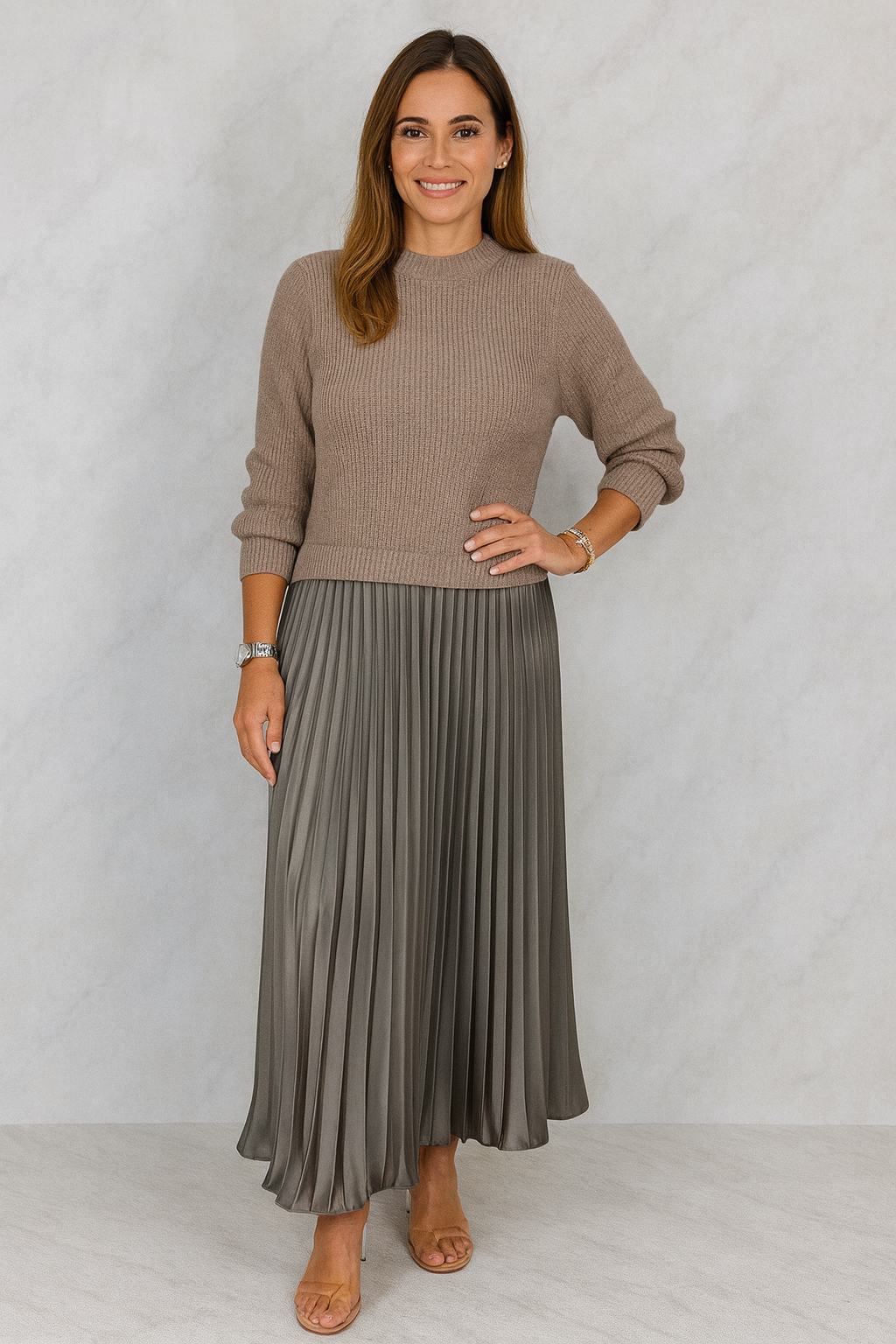 Triplechic™ Pleated Knit Elegance Dress
