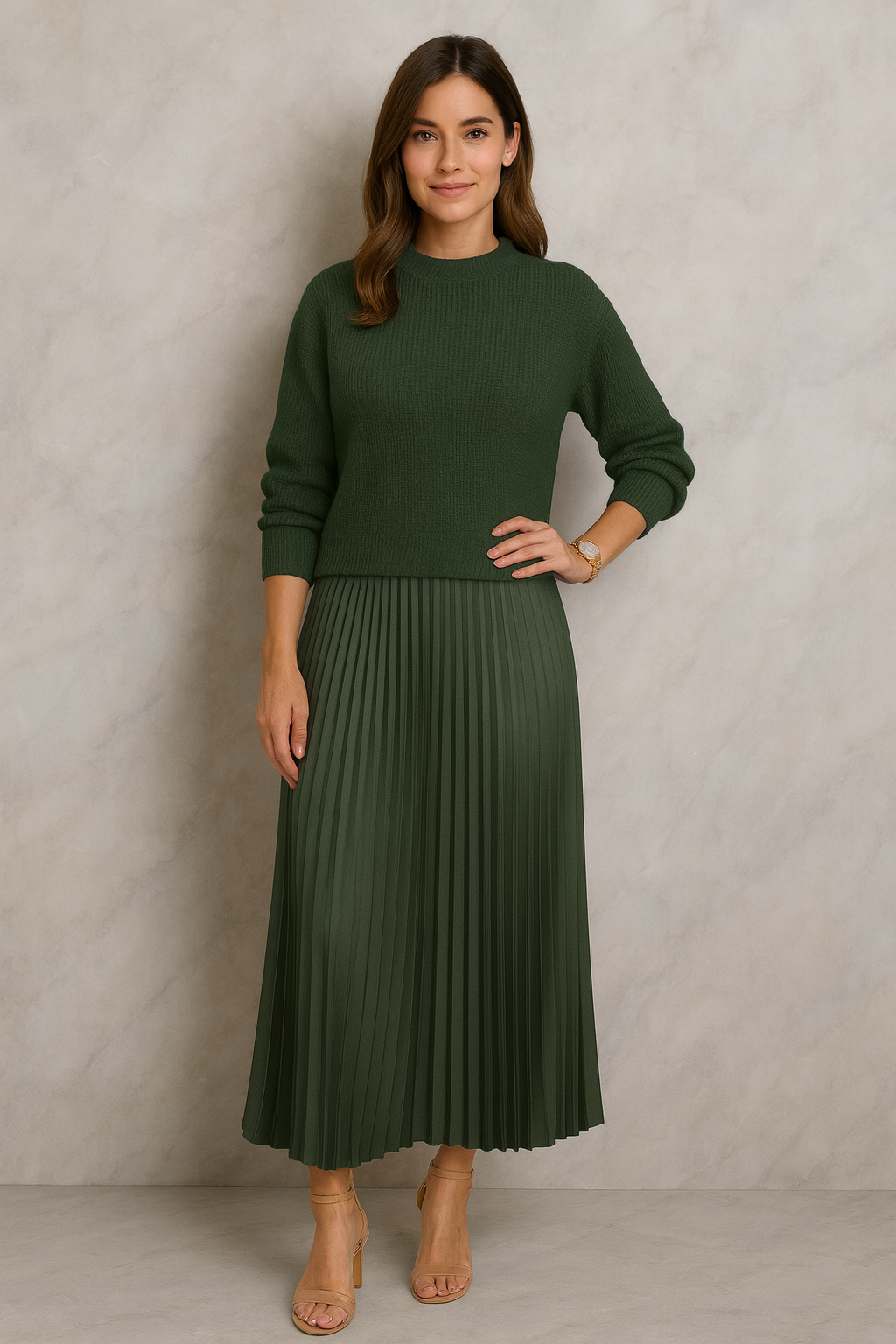 Triplechic™ Pleated Knit Elegance Dress