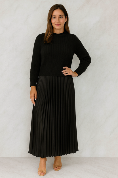 Triplechic™ Pleated Knit Elegance Dress