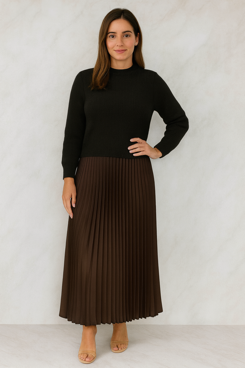Triplechic™ Pleated Knit Elegance Dress