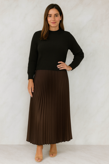 Triplechic™ Pleated Knit Elegance Dress