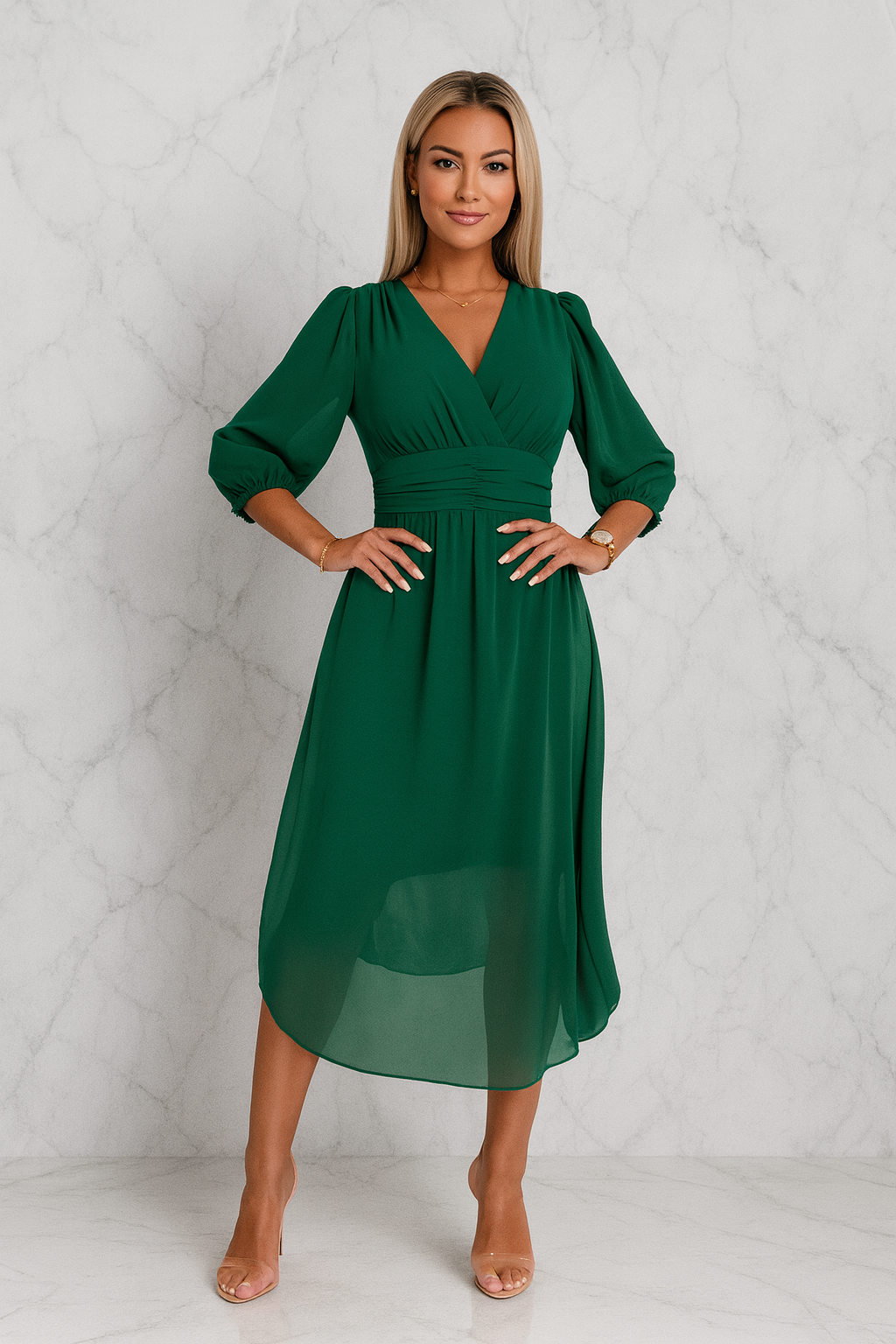 Triplechic™ V-Neck Chiffon Elegance Dress