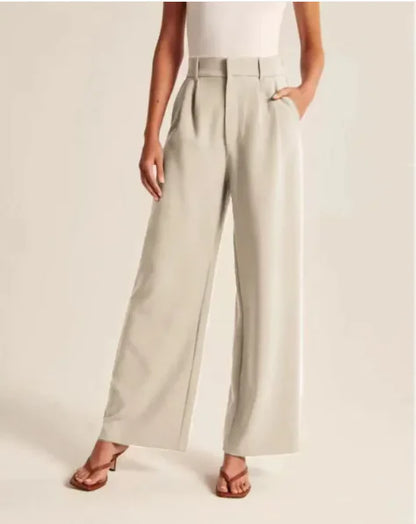 High Waist Wide Leg Pants with Belt – Women's Casual Suit Trousers