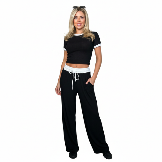 Triplechic™ Contrast Edge Wide-Leg Sport Set
