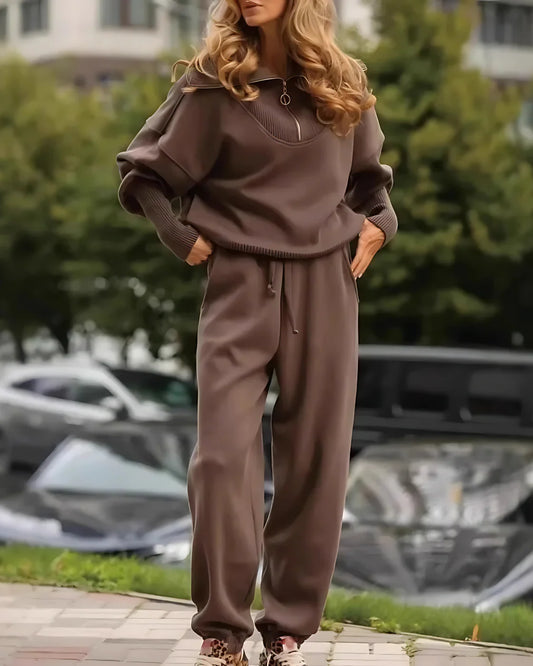 Triplechic™ Zip-Up Lapel Top & Drawstring Pants Set