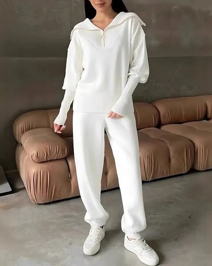 Triplechic™ Zip-Up Lapel Top & Drawstring Pants Set