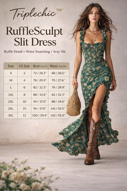 Triplechic™ RuffleSculpt Slit Dress