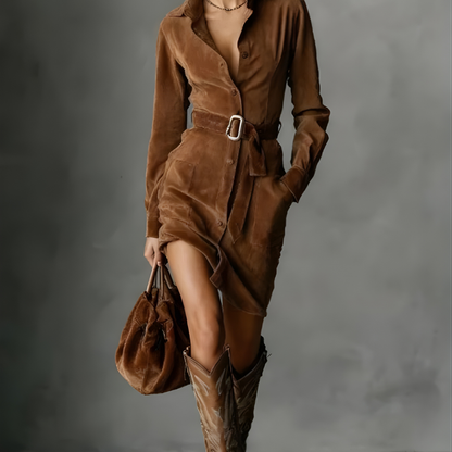 Triplechic™ Belted Long Sleeve Blouse Dress