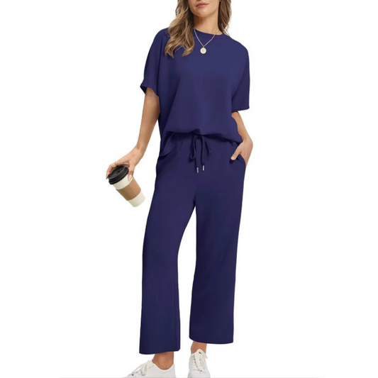 Triplechic™ Solid Color Short-Sleeve Wide-Leg Pants Set