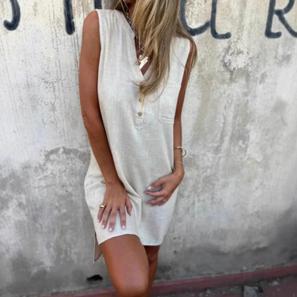 Triplechic™ Sleeveless Dress with Buttons and Pockets