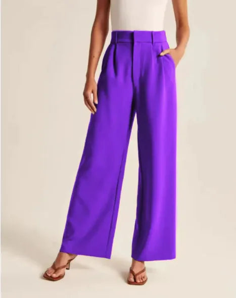 High Waist Wide Leg Pants with Belt – Women's Casual Suit Trousers