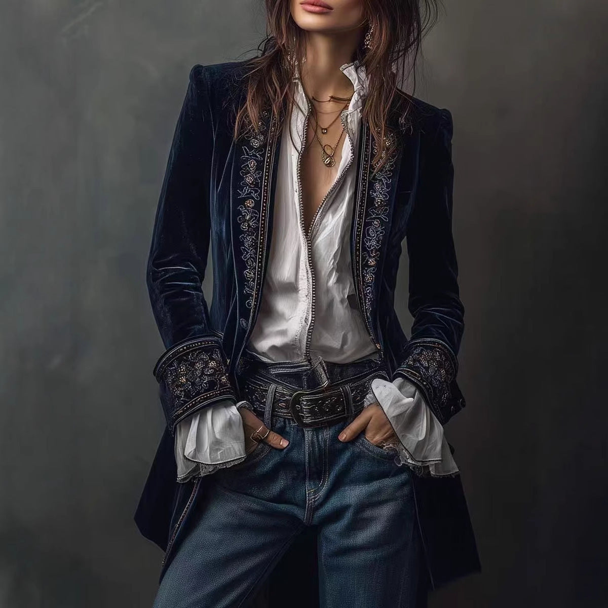 Triplechic™ Lace Stitch Velvet Coat