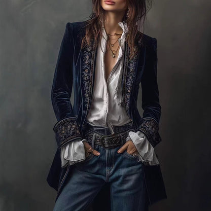 Triplechic™ Lace Stitch Velvet Coat