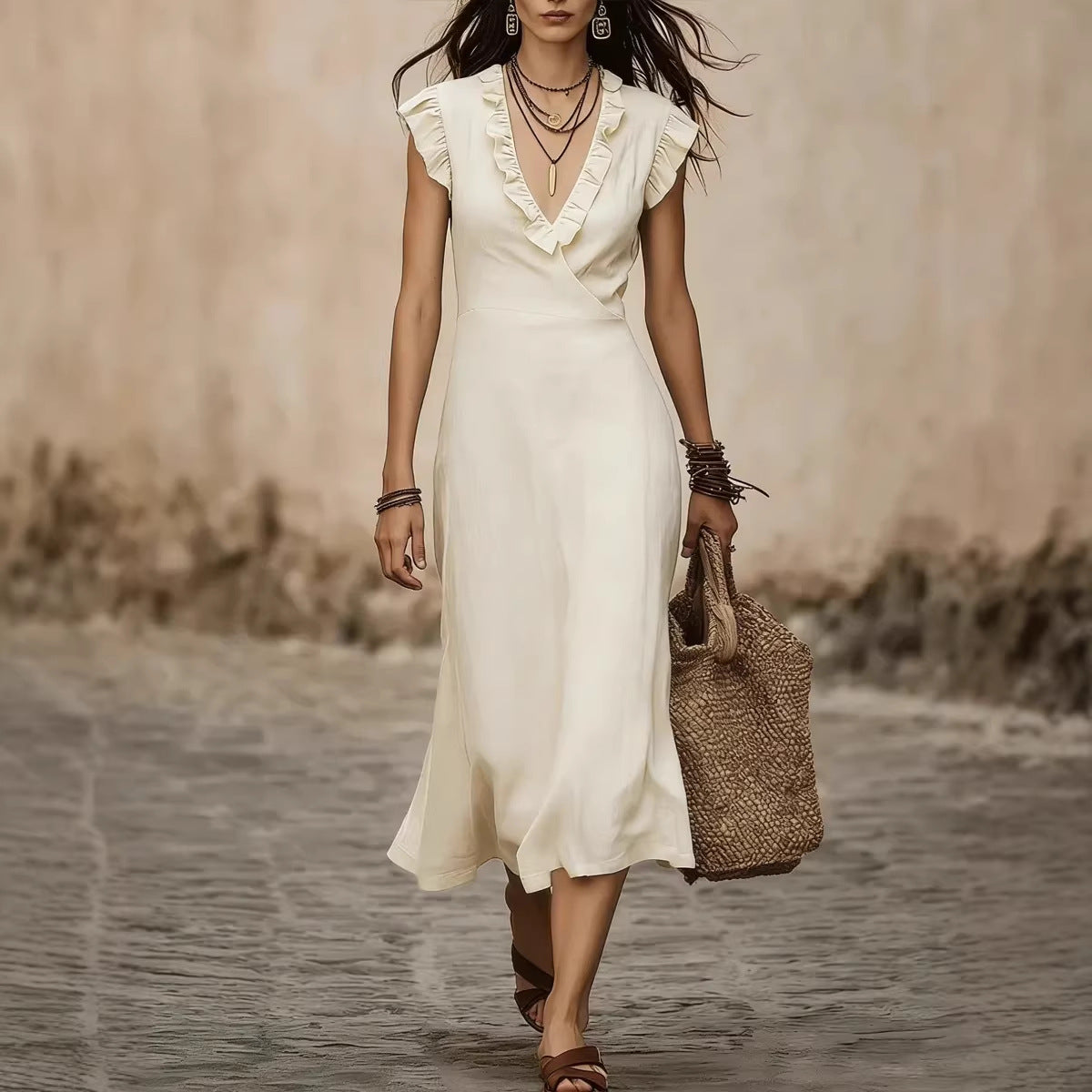 Triplechic™ LinenRuffle Flow Midi