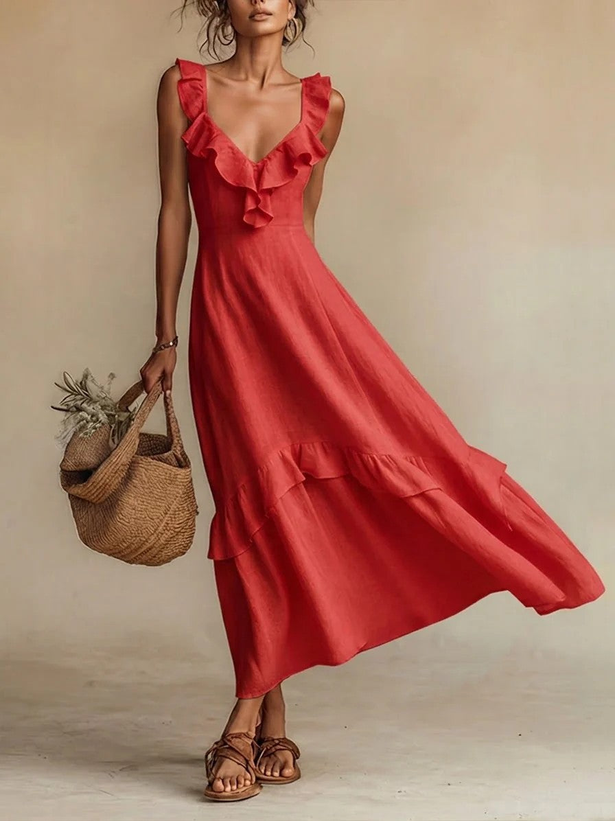 Triplechic™ LinenRuffle Flow Dress