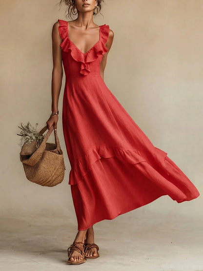 Triplechic™ LinenRuffle Flow Dress