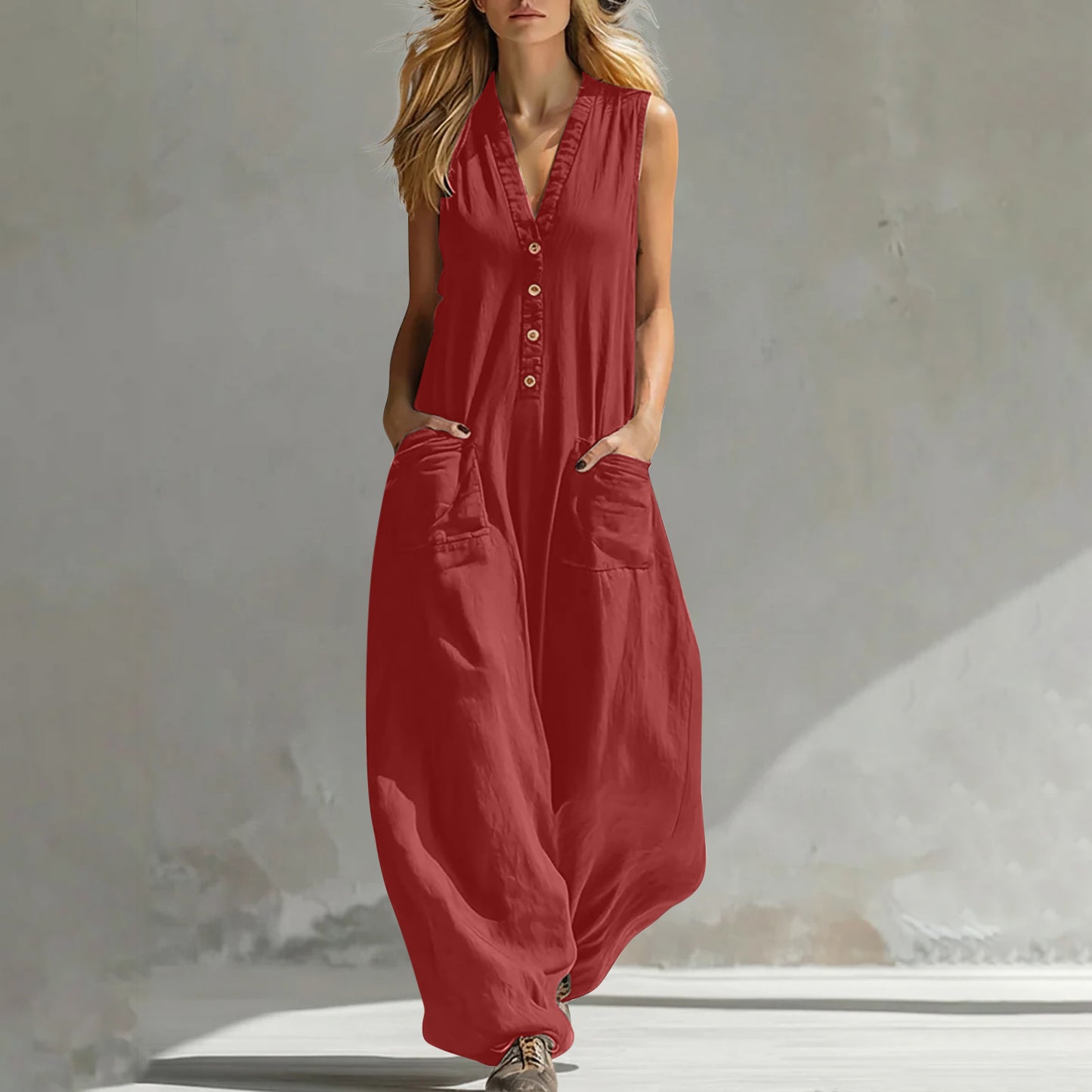 Triplechic™ LinenPocket Strap Jumpsuit