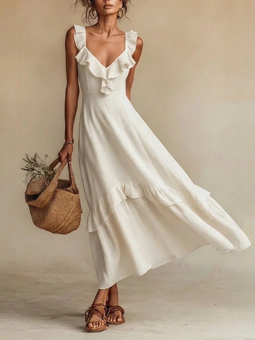 Triplechic™ LinenRuffle Flow Dress