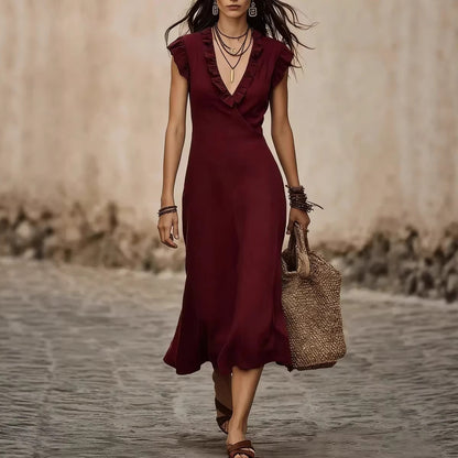Triplechic™ LinenRuffle Flow Midi
