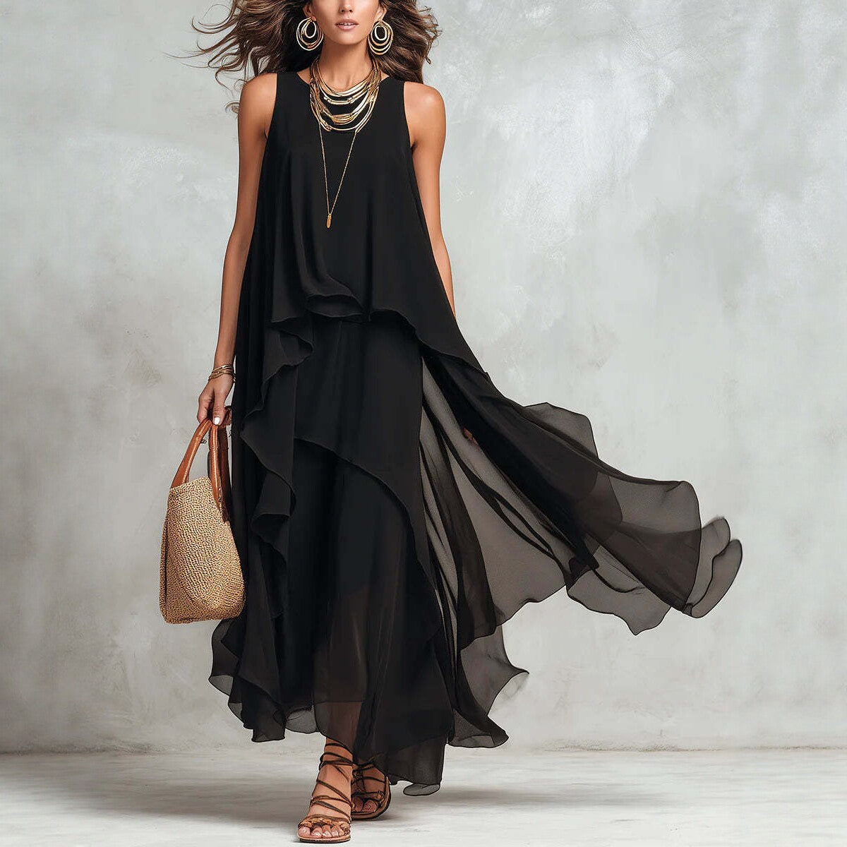 Triplechic™ NoirAsym Flow Maxi Dress