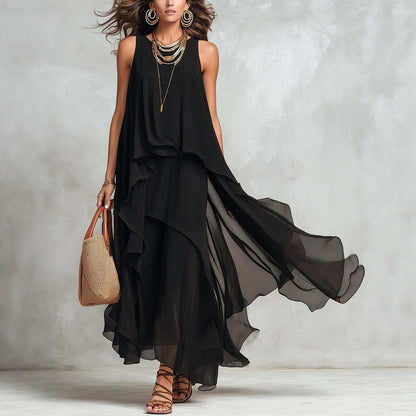Triplechic™ NoirAsym Flow Maxi Dress