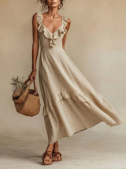Triplechic™ LinenRuffle Flow Dress