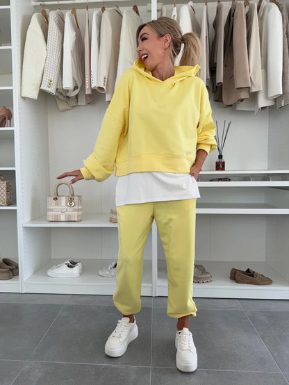 Triplechic™ Hooded Patchwork Casual Sweatshirt Set