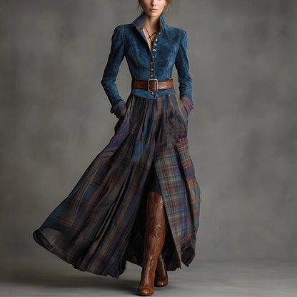 Triplechic™ Velvet Patchwork Maxi Dress