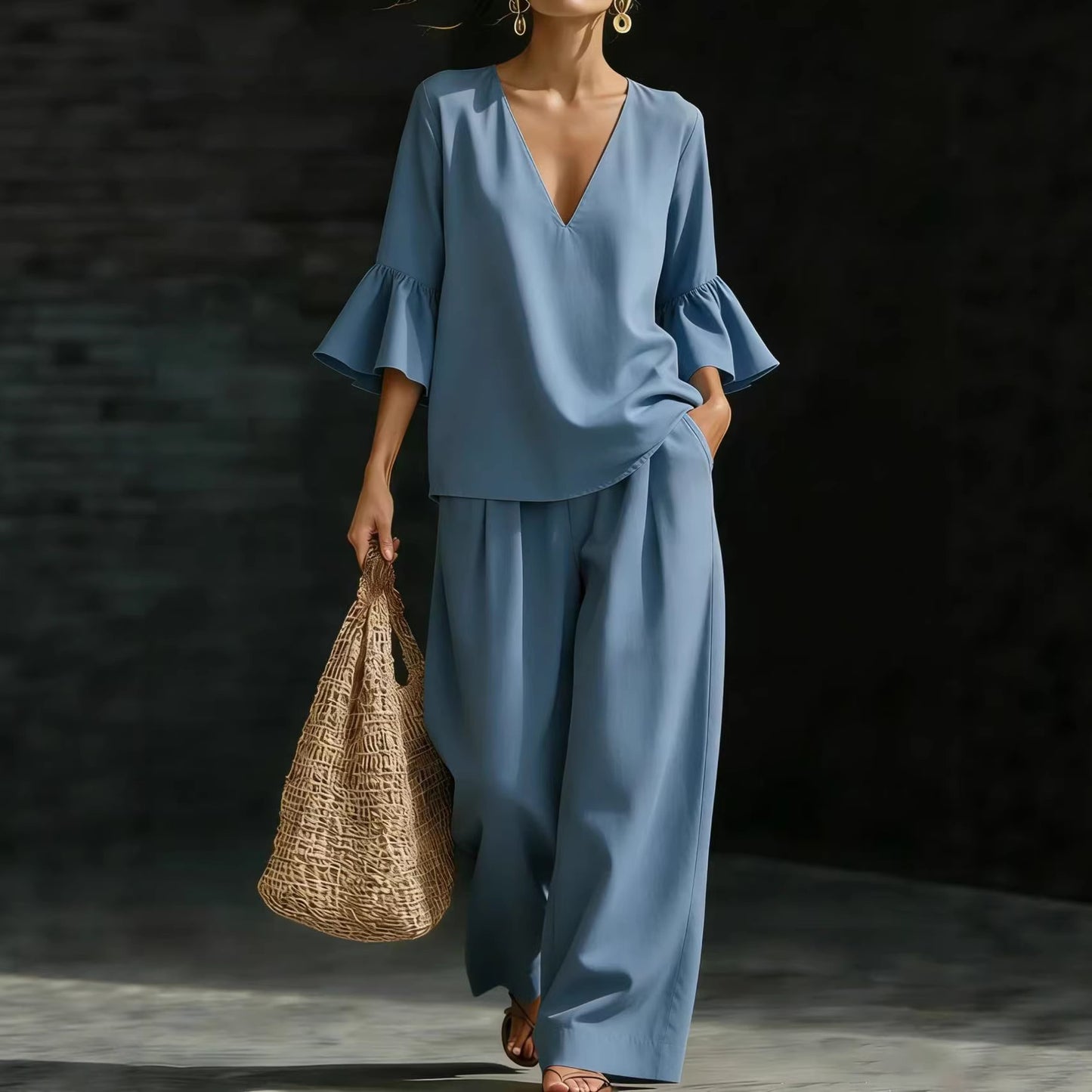Triplechic™ VRuffle Flow Wide-Leg Set