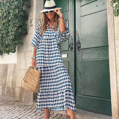 Triplechic™ Elegantes Boho-Maxikleid mit Puffärmeln und Blumenmuster