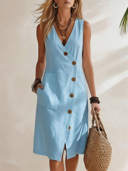 Triplechic™ ResortFlow Asym Button Dress