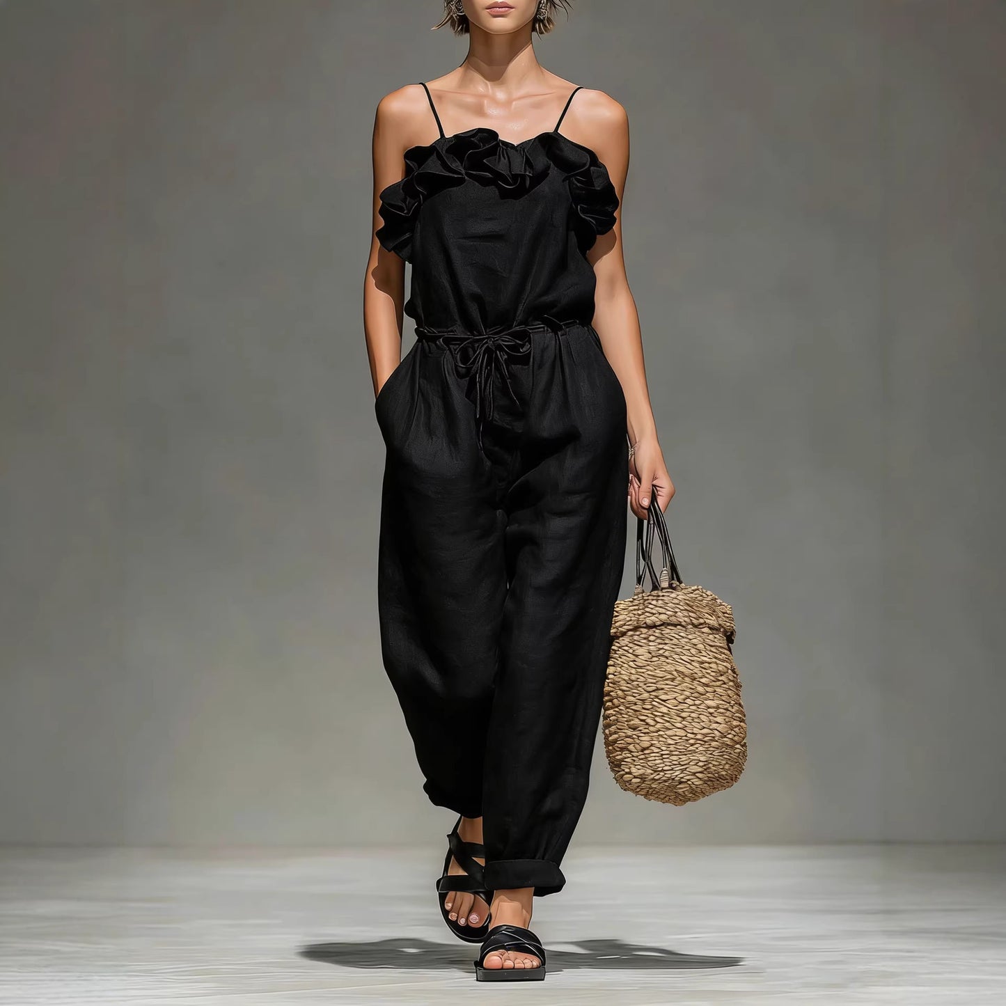 Triplechic™ OffRuffle Flow Jumpsuit