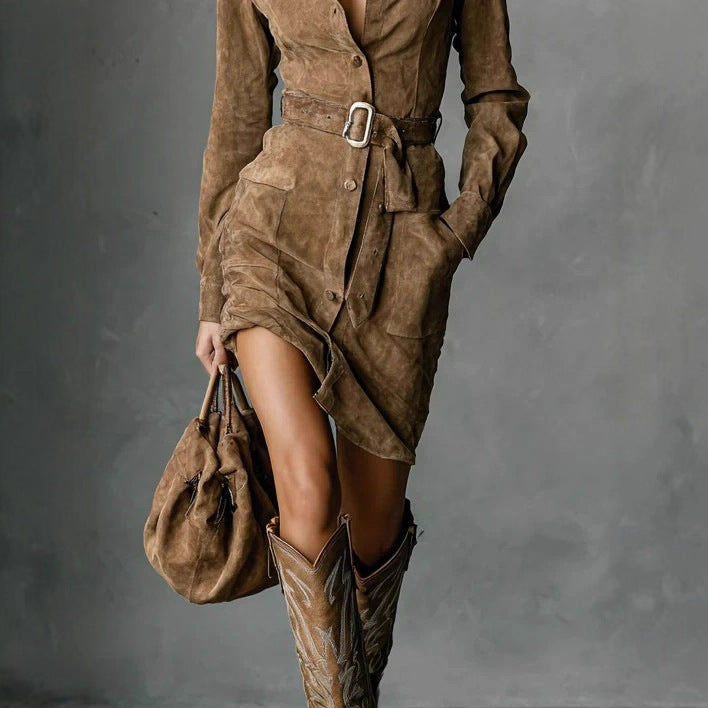 Triplechic™ Belted Long Sleeve Blouse Dress