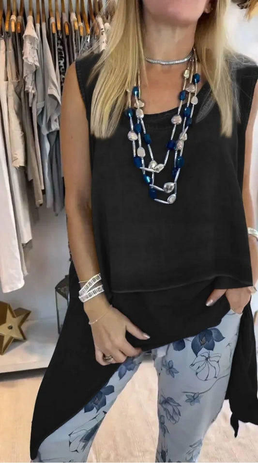 Triplechic™ Two-Piece Set – Sleeveless Top & Printed Pants