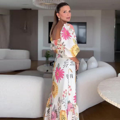 Triplechic™ Puff Sleeve Printed Stitch Dress