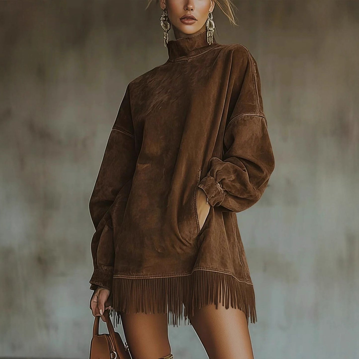 Triplechic™ Suede Tassel Pocket Dress