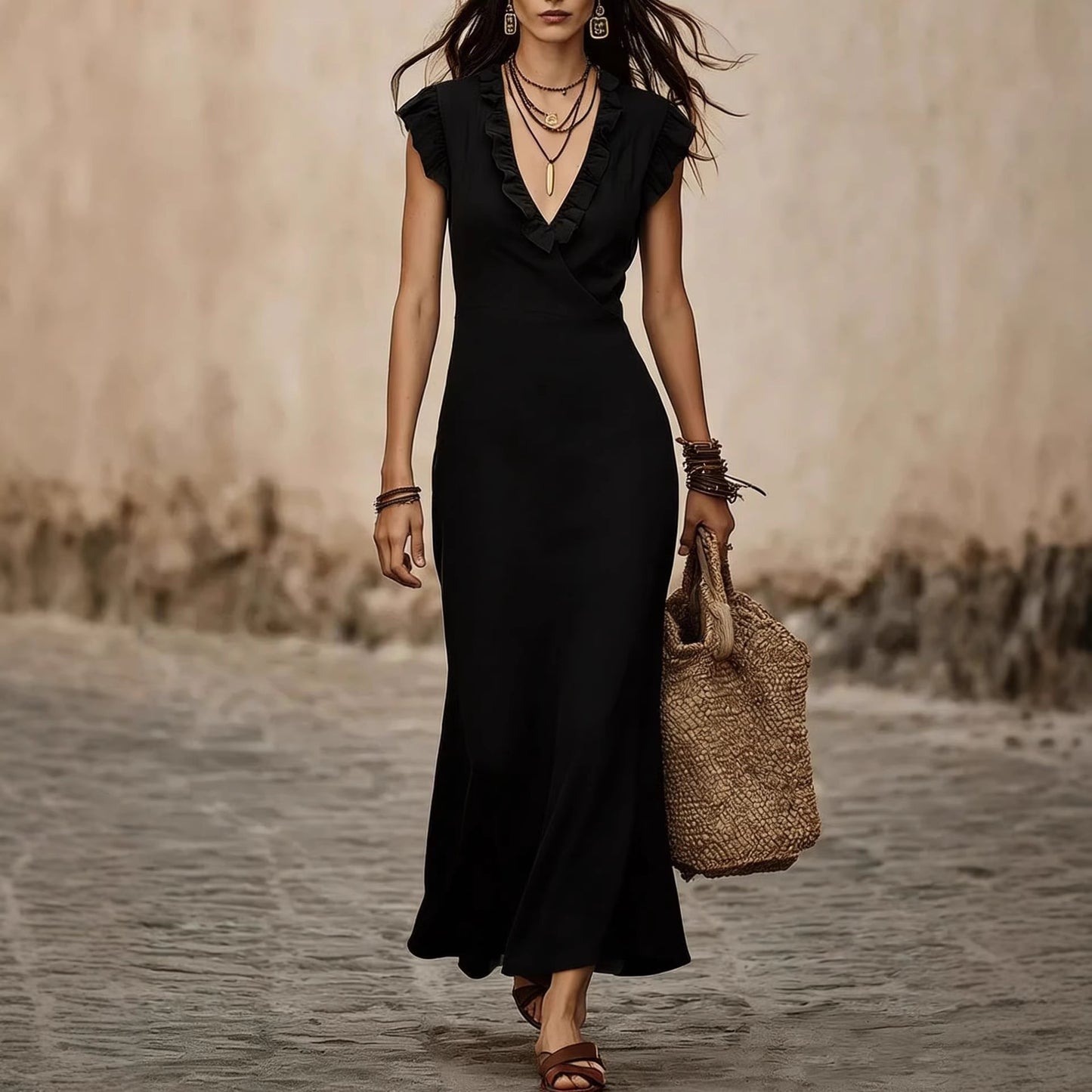 Triplechic™ LinenRuffle Flow Midi