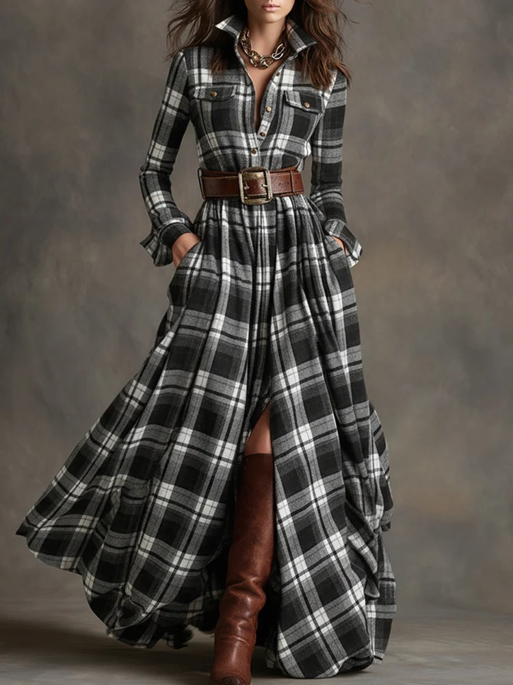 Triplechic™ French Retro Plaid Slim Dress