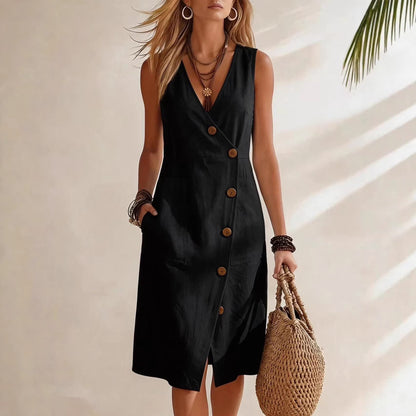 Triplechic™ ResortFlow Asym Button Dress