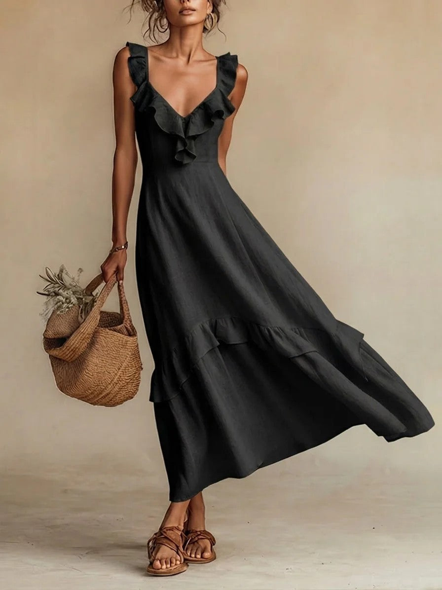 Triplechic™ LinenRuffle Flow Dress